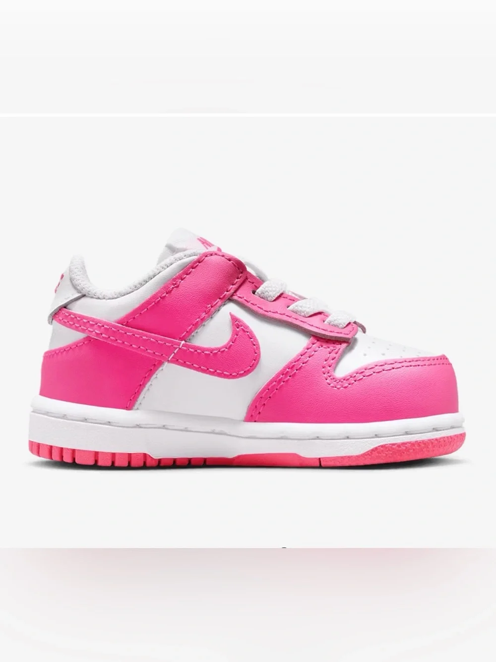 Nike Kids Pink and White Low-Top Sneakers with Hook-and-Loop Strap